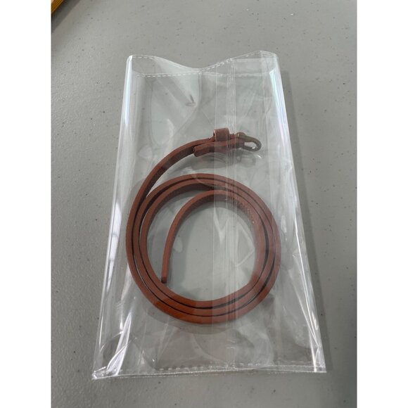 Pebbled Leather Skinny Belt M/L Brown Adjustable Brass Buckle Neutral Everday - Picture 5 of 6